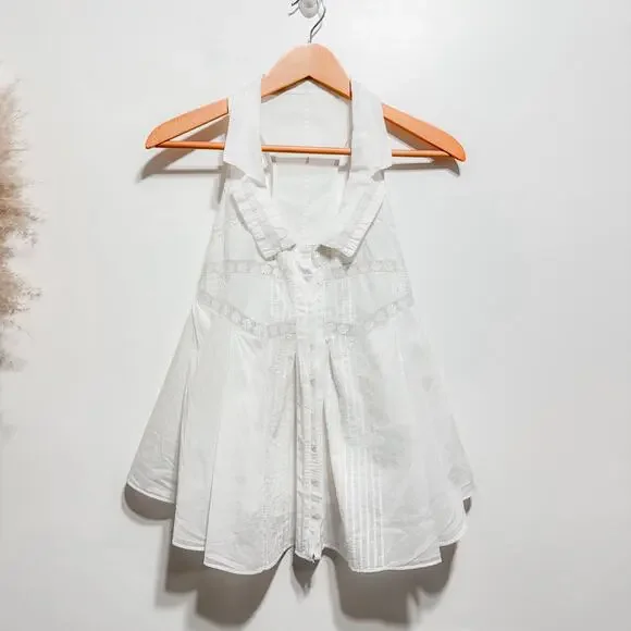 ALLSAINTS SPITALFIELDS White Cotton ECHO Top Size XS Peplum Collared - Picture 2 of 7